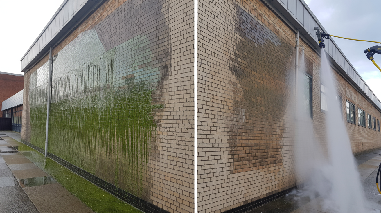 Building Exterior Cleaning before and after